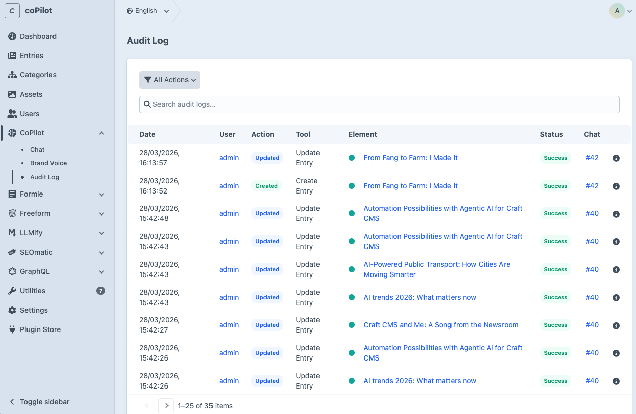 CoPilot audit log overview