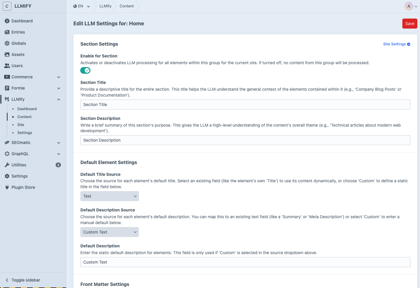LLMify Content Settings in Detail