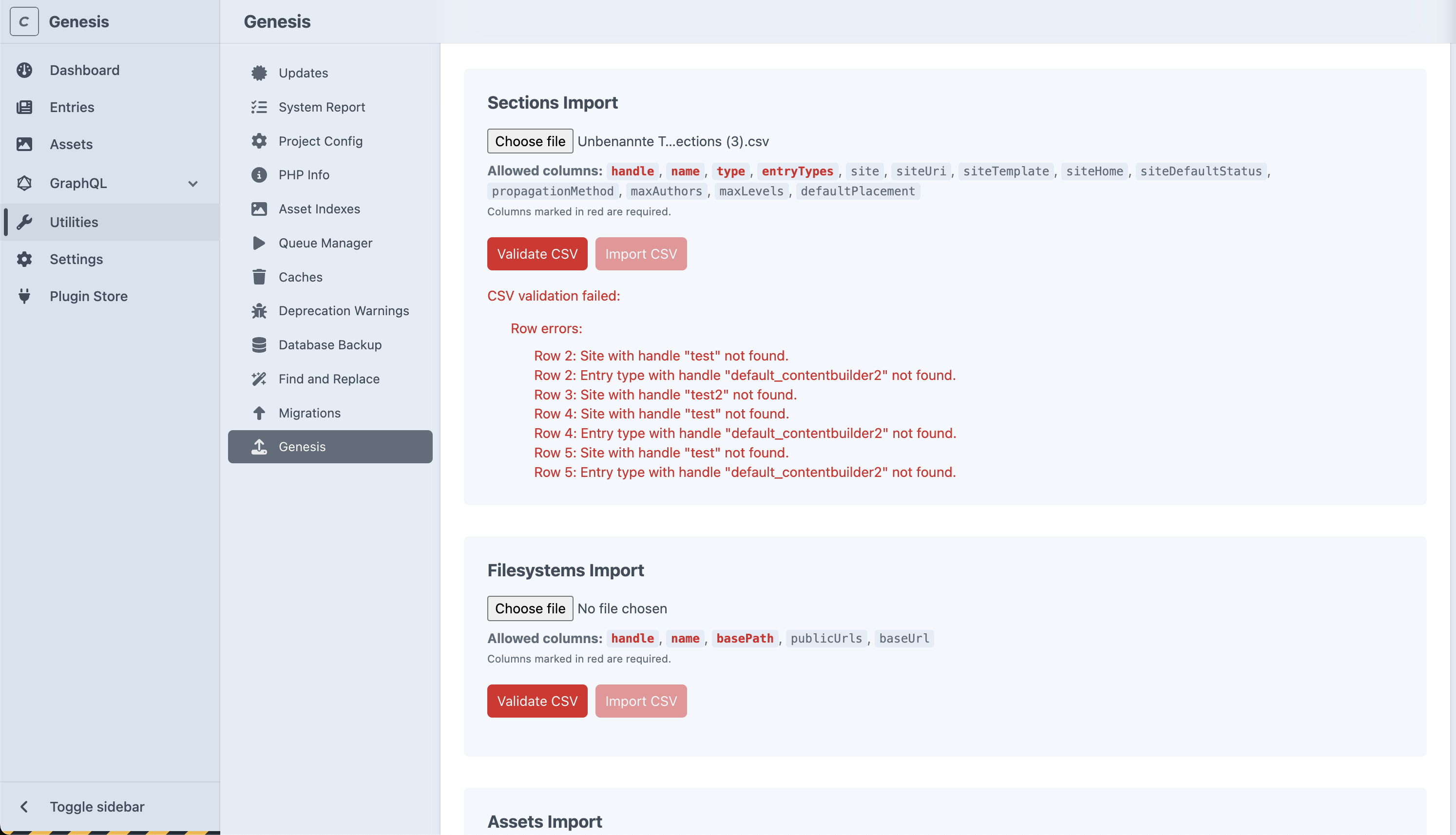 Validtion errors after uploading invalid csv file