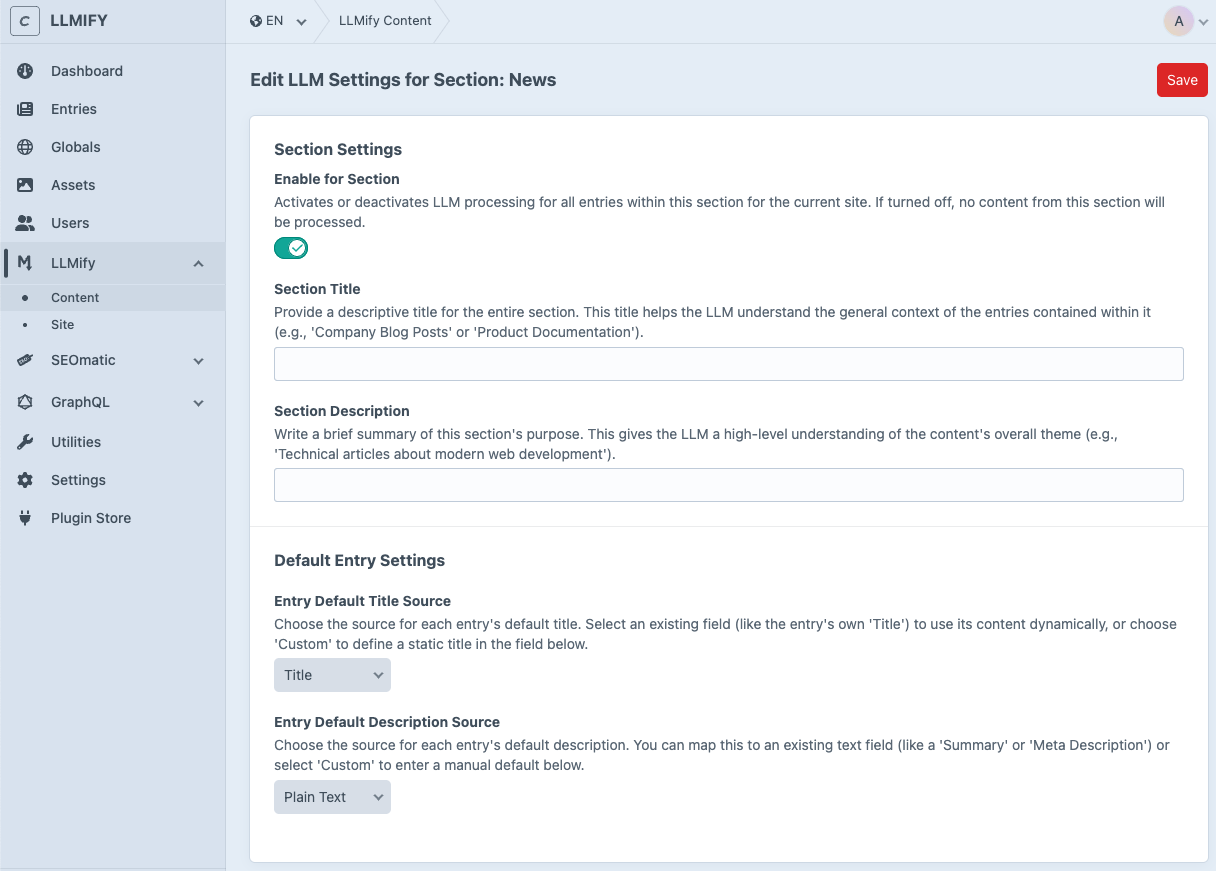 LLMify Content Settings in Detail